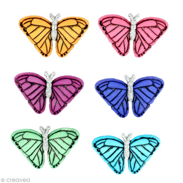 Bouton décoratif - Animaux - Papillons coucher de soleil x 6 - Photo n°1