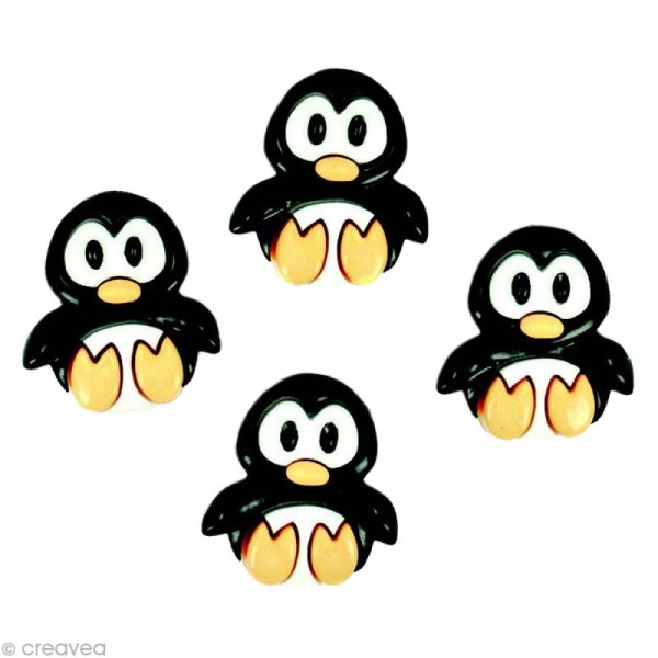 Bouton décoratif - Animaux - Pingouins x 4 - Photo n°1
