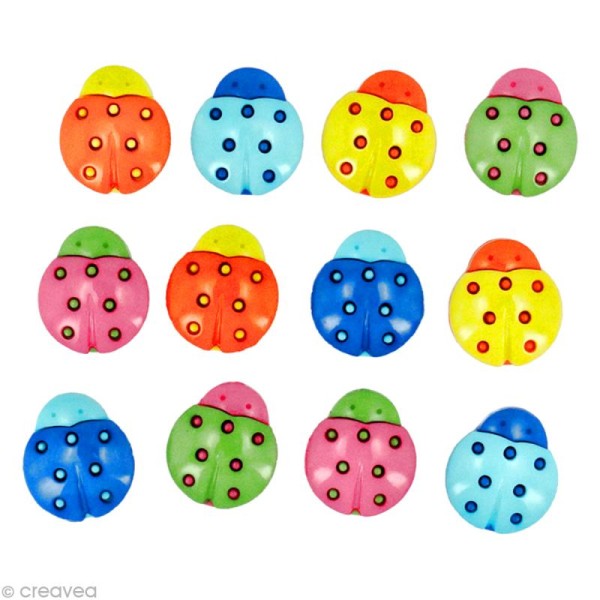 Bouton décoratif - Animaux - Coccinelles multicolores x 12 - Photo n°1