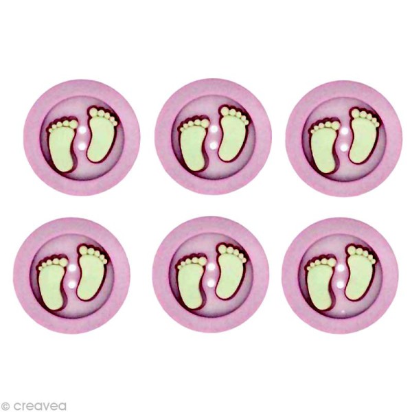 Bouton décoratif rond - Pieds bébé roses - 2,8 cm x 6 - Photo n°1