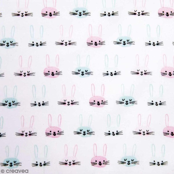 Coupon de tissu Toile coton Made by me - Têtes de lièvres - Fond Blanc - 50 x 140 cm - Photo n°1
