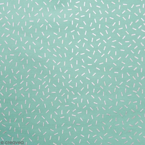 Coupon de tissu Toile cirée Made by me - Vermicelles argentés - Fond Menthe - 25 x 70 cm - Photo n°1