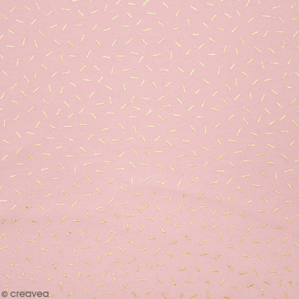 Coupon de tissu Toile jersey Made by me - Vermicelles dorés - Fond Rose pâle - 70 x 100 cm - Photo n°1
