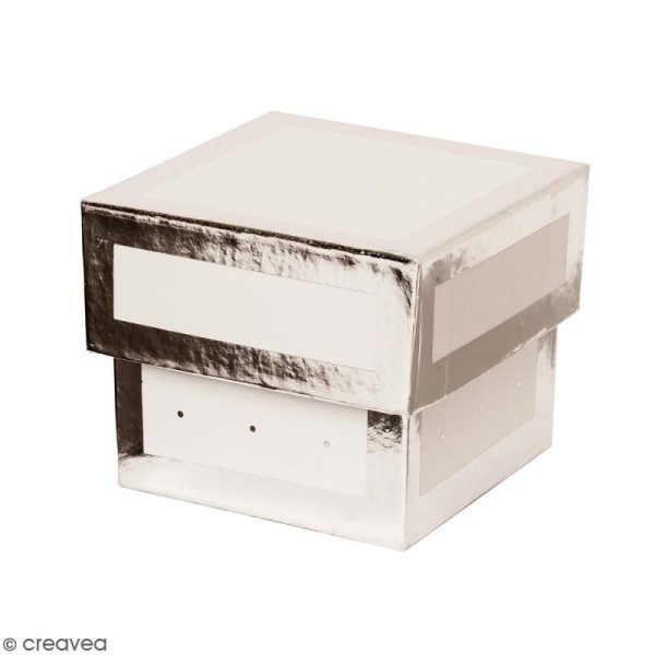 Boîte cadeau Carrée à couvercle - Blanc bords argentés - 5 x 5 x 4 cm - Photo n°1