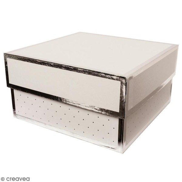 Boîte cadeau Carrée à couvercle - Blanc bords argentés - 15 x 15 x 8  cm - Photo n°1