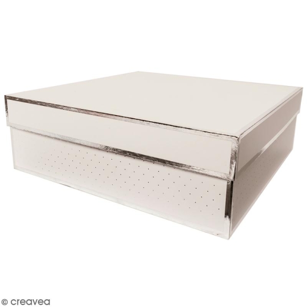 Boîte cadeau Carrée à couvercle - Blanc bords argentés - 30 x 30 x 10 cm - Photo n°1