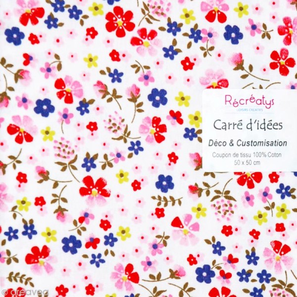 Coupon tissu patchwork N°13 - Fleuris - 50 x 50 cm - Photo n°1