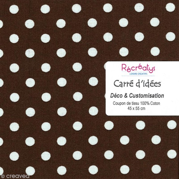 Coupon tissu patchwork - Pois Marron chocolat et Blanc - 45 x 55 cm - Photo n°1