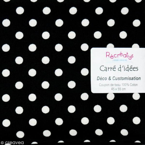 Coupon tissu patchwork - Pois Noir et Blanc - 45 x 55 cm - Photo n°1
