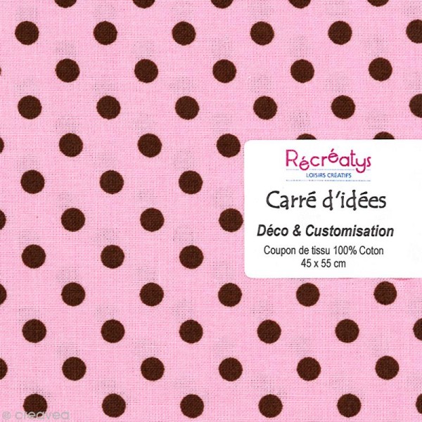 Coupon tissu patchwork - Pois Rose bonbon et Marron - 45 x 55 cm - Photo n°1