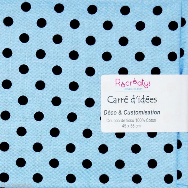 Coupon tissu patchwork - Pois Bleu clair et Noir - 45 x 55 cm - Photo n°1