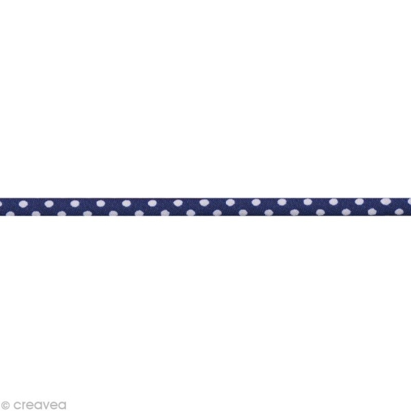 Ruban Spaghetti - Pois Bleu Nuit et Blanc 7 mm - Au mètre (sur mesure) - Photo n°1