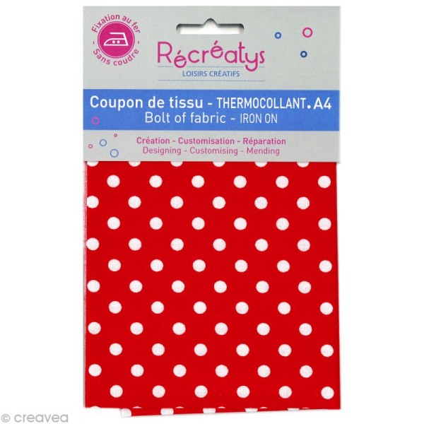 Tissu Thermocollant - Pois Rouge et Blanc - A4 - Photo n°1