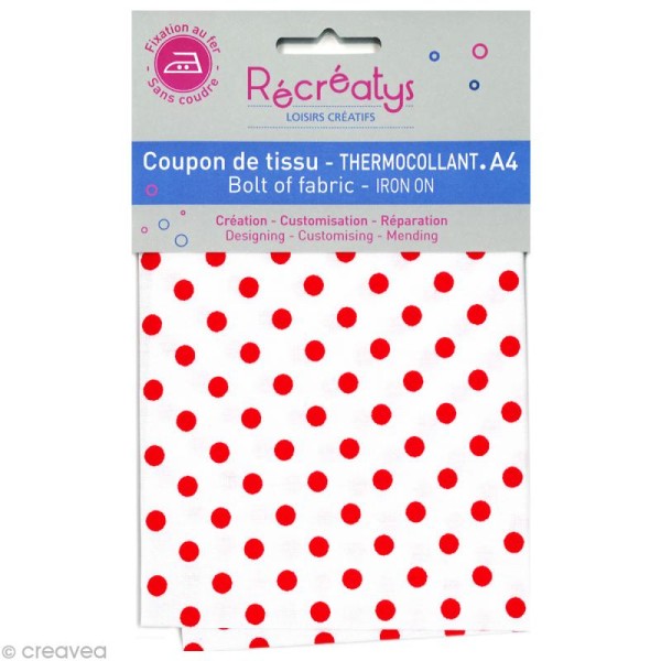 Tissu Thermocollant - Pois Blanc et Rouge - A4 - Photo n°1