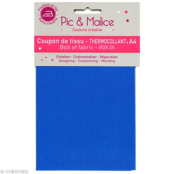 Tissu thermocollant - Uni Bleu roi - A4 - Photo n°1