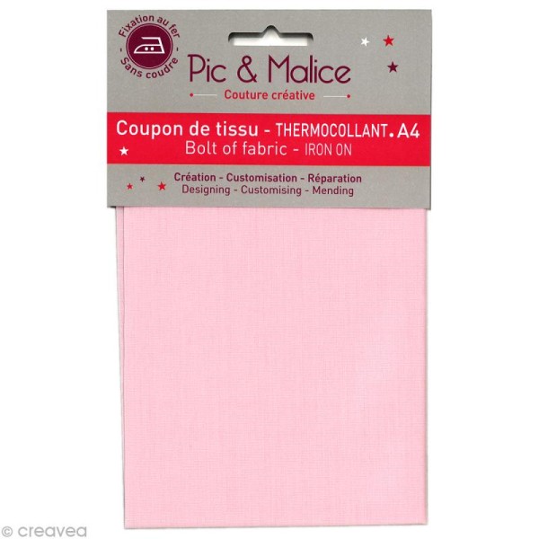Tissu thermocollant - Uni Rose clair - A4 - Photo n°1