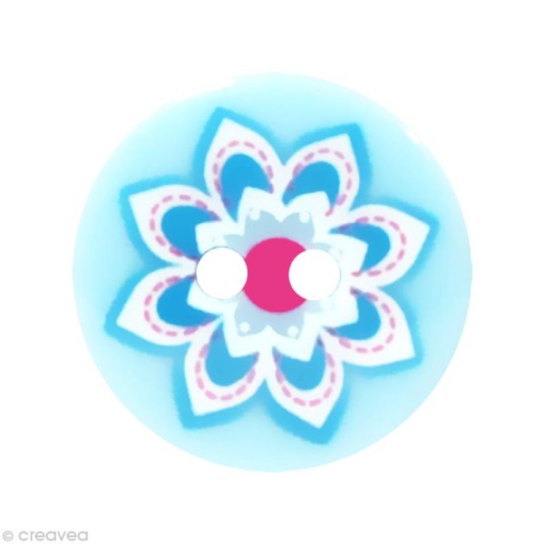 Bouton Fantaisie 1,8 cm - Bleu clair Grosse fleur - Photo n°1