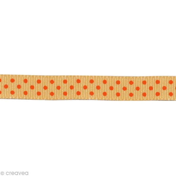 Ruban gros grain - Pois Pêche et Orange 10 mm - Au mètre (sur mesure) - Photo n°1