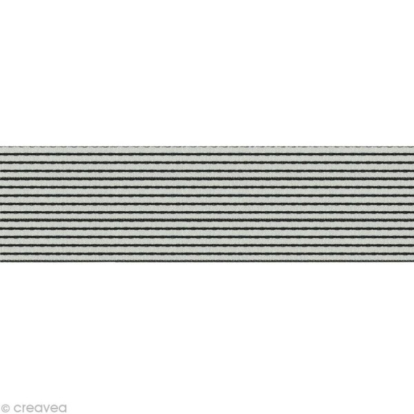 Galon rayure - Blanc et Noir 15 mm - Au mètre (sur mesure) - Photo n°1