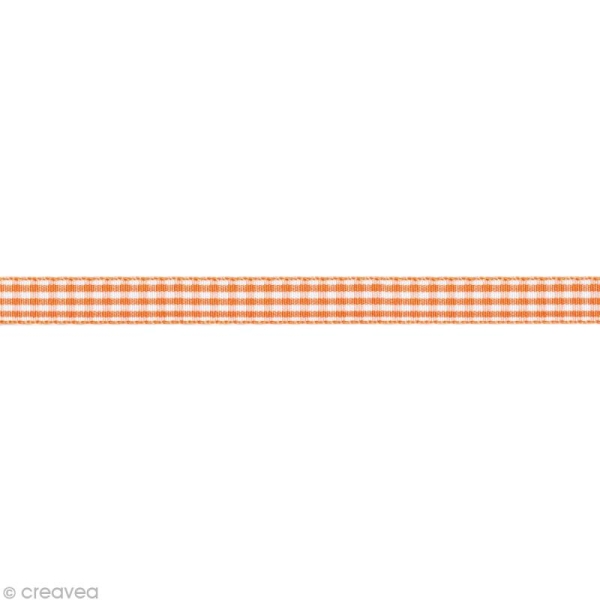 Ruban fantaisie - Vichy Orange et Blanc 6 mm - Au mètre (sur mesure) - Photo n°1