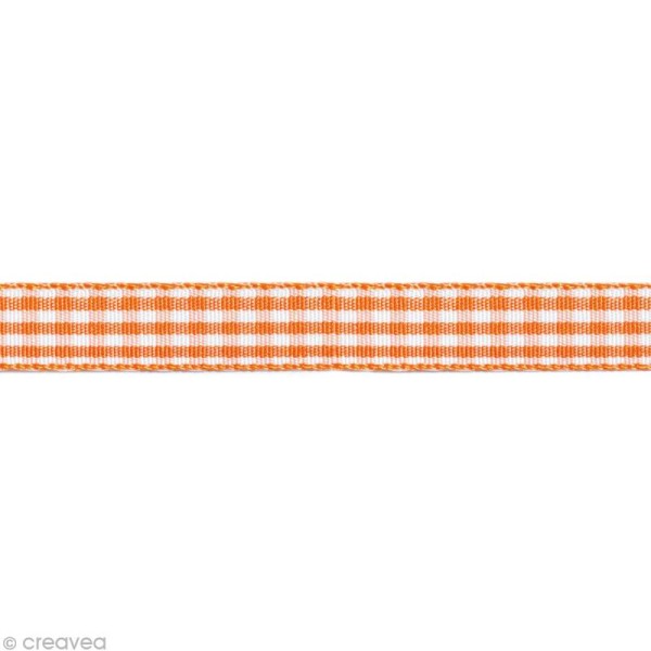 Ruban fantaisie - Vichy Orange et Blanc 10 mm - Au mètre (sur mesure) - Photo n°1