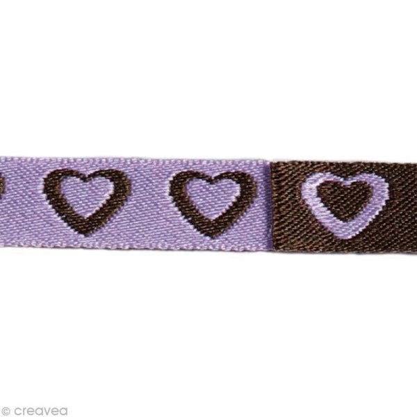 Galon fantaisie bicolore - Coeur Violet et Marron 10 mm - Au mètre (sur mesure) - Photo n°1