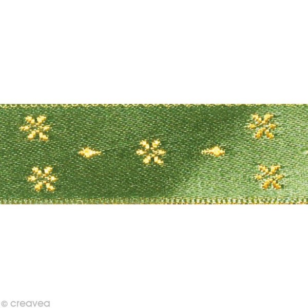 Ruban satin - Fleur de lys Vert et Jaune 16 mm - Au mètre (sur mesure) - Photo n°1