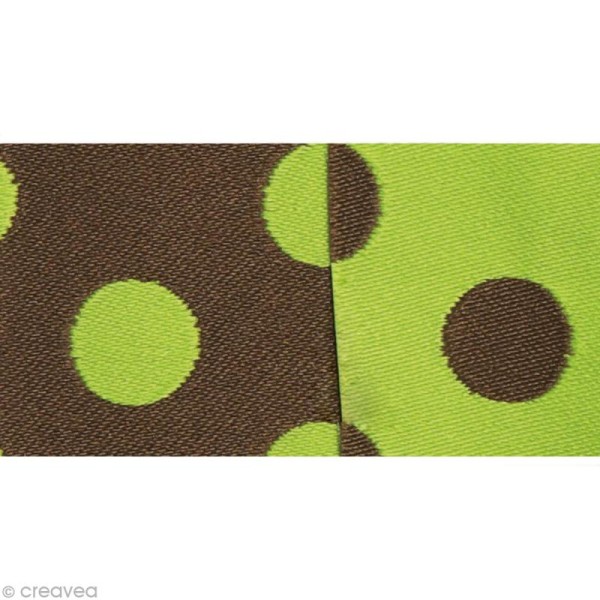 Galon fantaisie - Pois bicolore Marron et Vert 25 mm - Au mètre (sur mesure) - Photo n°1