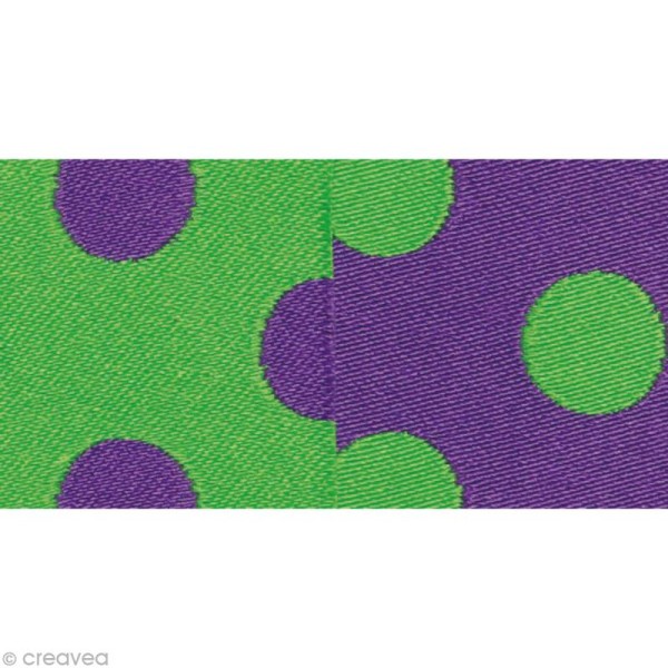Galon fantaisie - Pois bicolore Vert et Violet 25 mm - Au mètre (sur mesure) - Photo n°1