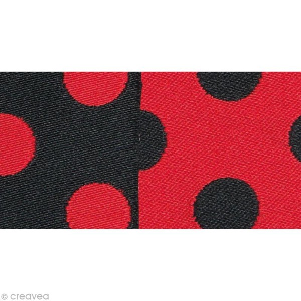 Galon fantaisie - Pois bicolore Noir et Rouge 25 mm - Au mètre (sur mesure) - Photo n°1
