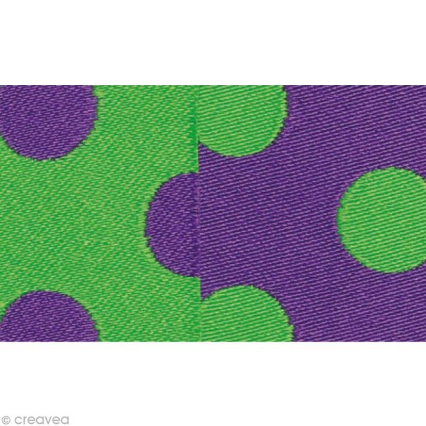 Galon fantaisie - Pois bicolore Vert et Violet 38 mm - Au mètre (sur mesure) - Photo n°1
