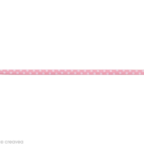Ruban Spaghetti - Pois Rose clair et Blanc 7 mm - Au mètre (sur mesure) - Photo n°1