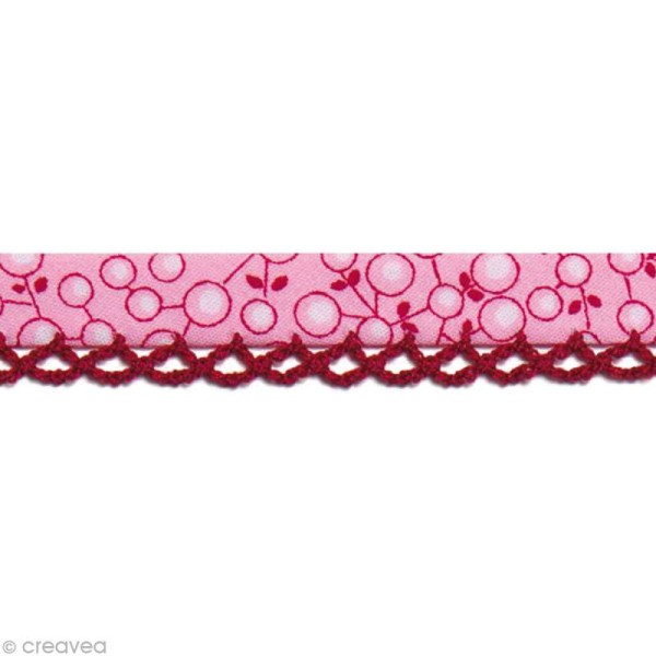 Biais Fantaisie fruité dentelle - Rose et Rouge 12 mm - Au mètre (sur mesure) - Photo n°1