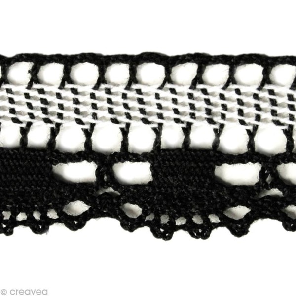 Dentelle coton fantaisie 2,2 cm - Noir / blanc au mètre (sur mesure) - Photo n°1