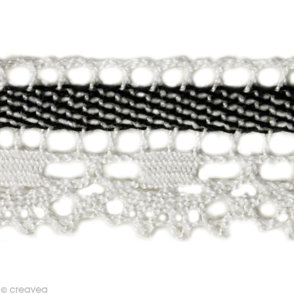 Dentelle coton fantaisie 2,2 cm - Blanc / noir au mètre (sur mesure) - Photo n°1