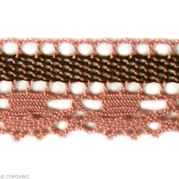 Dentelle coton fantaisie 2,2 cm - Rose ancien / marron au mètre (sur mesure) - Photo n°1