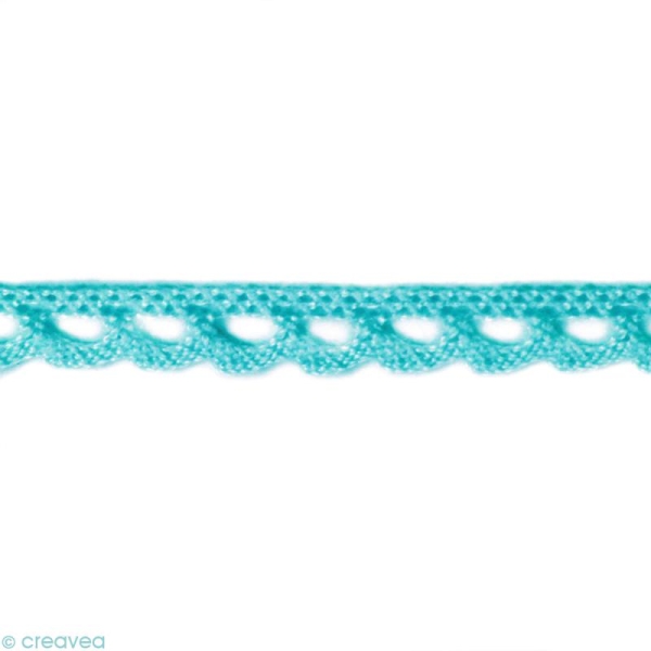 Dentelle coton fantaisie 0,7 cm - Bleu turquoise au mètre (sur mesure) - Photo n°1