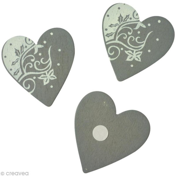 Sticker en bois Coeur gris 5 cm x 6 - Photo n°1