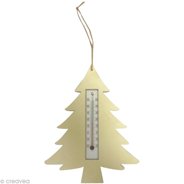 Thermomètre en bois à décorer - forme sapin - Photo n°1