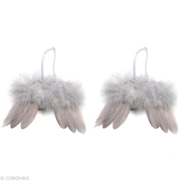 Ailes d'ange en plumes gris argenté 16 x 10 cm - 2 paires - Photo n°1