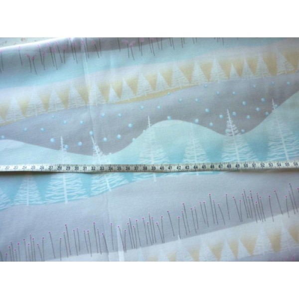 Tissu scandinave pastel 30x110 cm coton bleu blanc gris flocon, végétation - Photo n°2