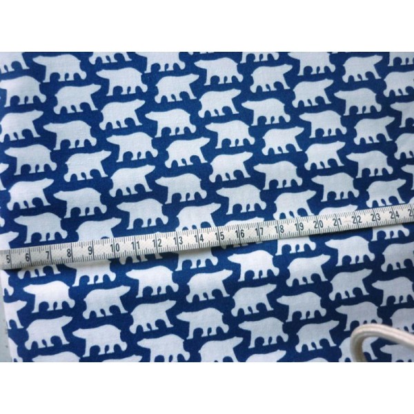 Tissu scandinave 25X110 cm coton Oéko-Tex bleu marine blanc ours - Photo n°2