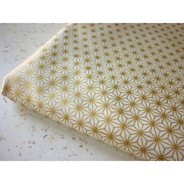 Tissu coton étoile japonaise dorée asanoha - 25 X 110 cm - à la coupe - Photo n°1