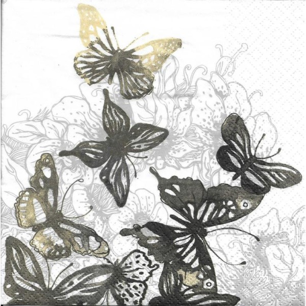 4 Serviettes en papier Papillons Anthracite Format Lunch - Photo n°1