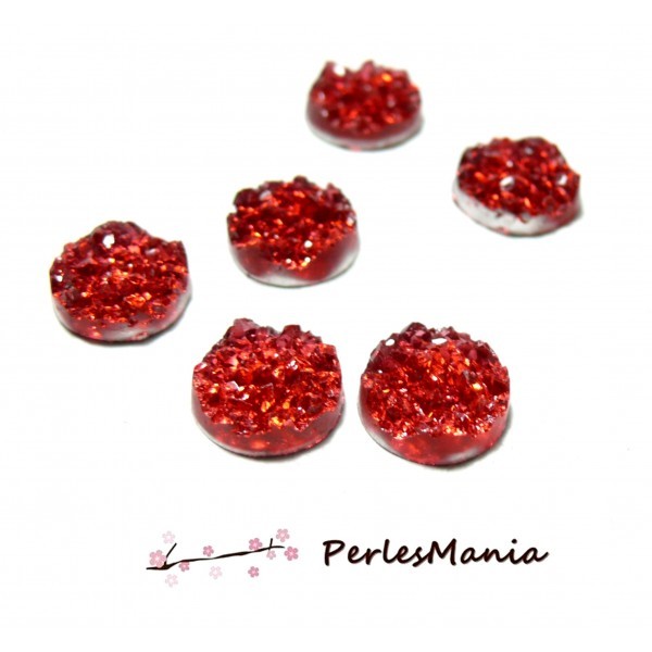 PAX 20 cabochons plat druzy, drusy ronds ROUGE 12mm S1176698 - Photo n°1