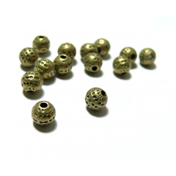 PAX 50 perles intercalaires BILLES MARTELEES 6mm metal couleur BRONZE PS112715 - Photo n°1