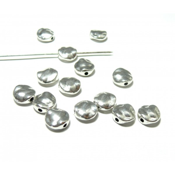 PAX 50 perles intercalaires Martelées RONDE metal couleur ARGENT ANTIQUE S1198026 - Photo n°1