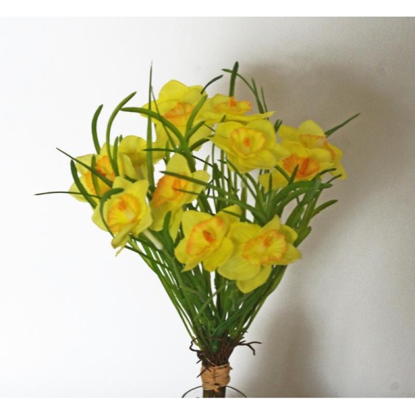 Jonquilles artificielles H24cm bouquet 12 fausses fleurs jaunes Ø4.5cm - Photo n°1