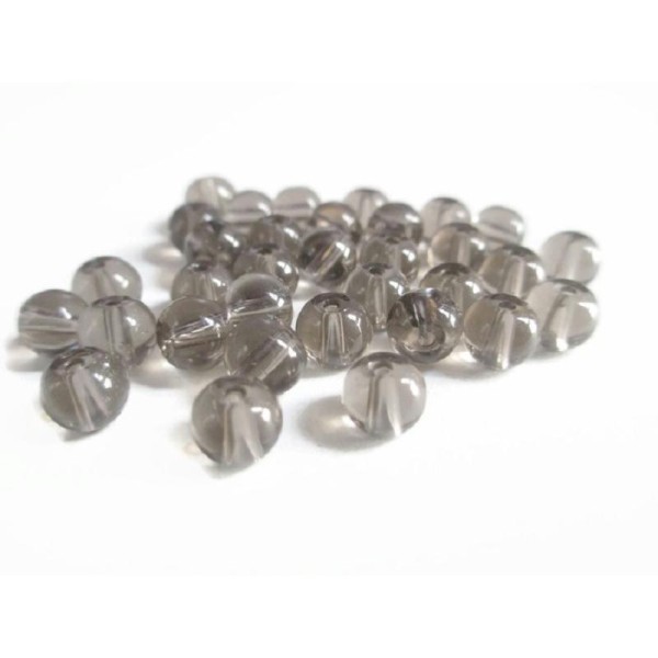 20 Perles Gris Translucide En Verre 6mm - Photo n°1