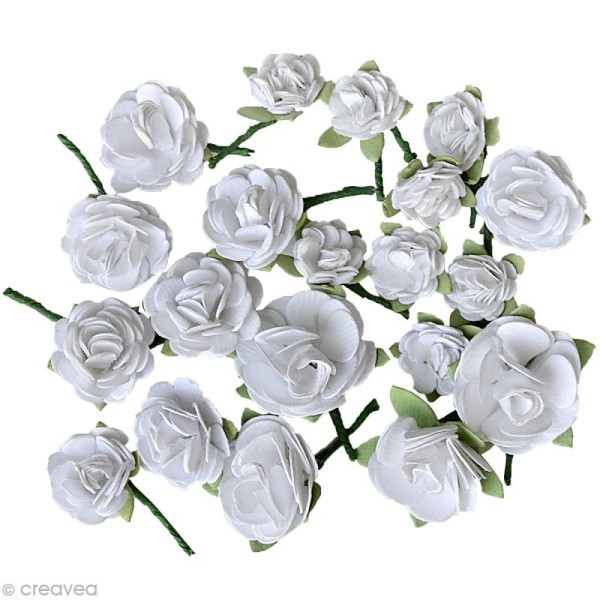 Fleur en papier Rose hill Blanc x 20 - Photo n°1